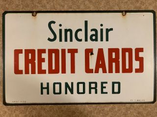 1955 Vintage Double Sided Sinclair Gas Credit Cards Sign