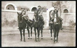Ww1 - French Soldiers With Rifle On Horse -,  Top Photo,