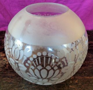 Antique Or Vintage Etched Glass Oil Lamp Globe Shade 4 " (10cm) Aperture