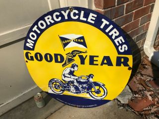 " Goodyear Motorcycle Tires " Large,  Heavy Porcelain Sign,  (30 " Inch) Sign