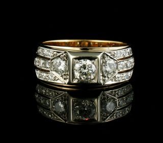 Vintage Retro Estate Natural 1.  34ctw Diamond Solid 14k Gold 8.  6mm Wide Band Ring