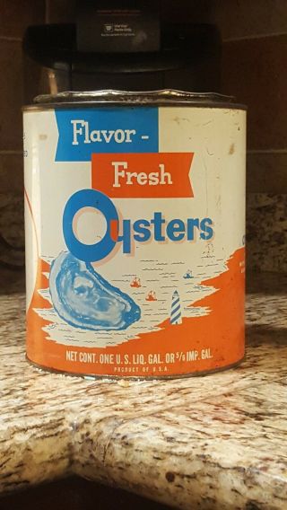 Vintage 1 Gallon Flavor Fresh Oysters Tin/can