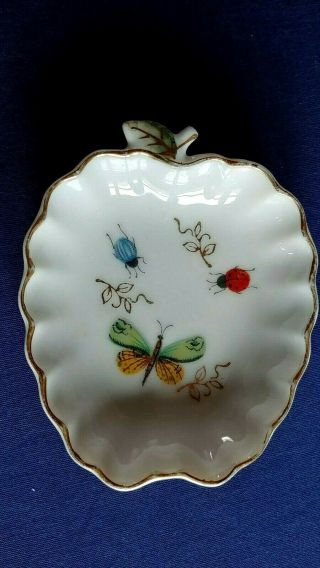 Vintage Hand Painted Apple Shaped Trinket Dish Butterfly & Ladybug 7995