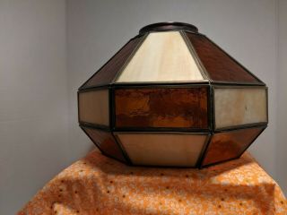 Vintage Tiffany Style Vanilla Brown Slag Stained Leaded Glass Lamp Shade 11”