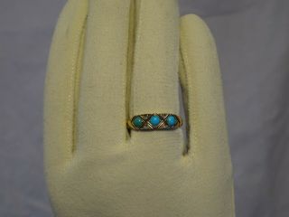 Vintage Size M 18ct 3 Turquoise And 4 Diamonds Gold Rings Hallmarked
