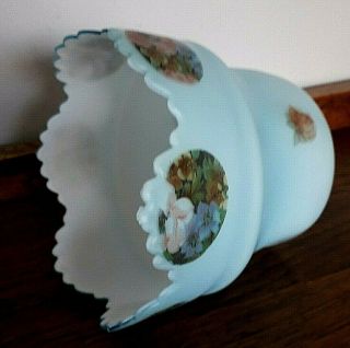 Vintage Frosted Glass Lamp Shade Art Deco Shape Teal Frosted Glass With Flowers