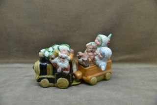 Antique German Porcelain Bisque Doll Santa Claus In Train And Snow Baby