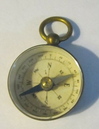 Vintage Miniature Brass Pocket Compass 1 " D X 1.  5 " L