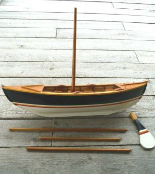 Antique Vintage Hand - Crafted 20 " L Wooden Model Sail Boat,  Painted Hull - Vgc