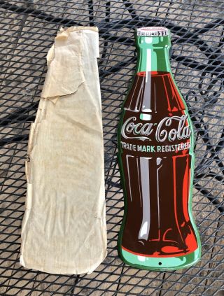 Vintage 1957 Metal Coca Cola Bottle Sign And With Paper Cover