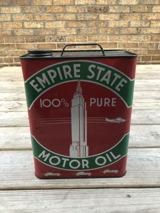Vintage Empire State 2 Gallon Motor Oil Can Gas Oil Indianapolis In Two Gallon