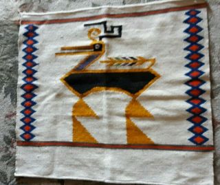 Vintage Navajo Native American Indian Wool Rug Weaving 22 1/2  X 21 1/2  Inch