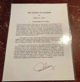 The Making Of Mankind By Richard E.  Leakey Signed Souvenier Typescript