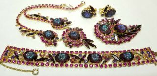 Vintage Juliana D&e Rhinestone Flower Necklace Bracelet Earrings Brooch Set Rare