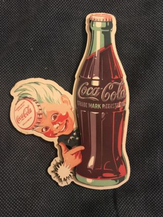 Vintage Coca Cola Magnet Boy Holding Classic Coca Cola Bottle Euc