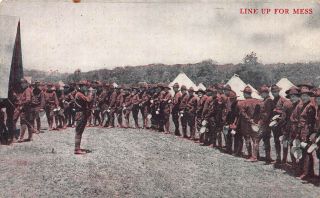 Line Up For Mess,  World War I Soldiers,  1917 Postcard,
