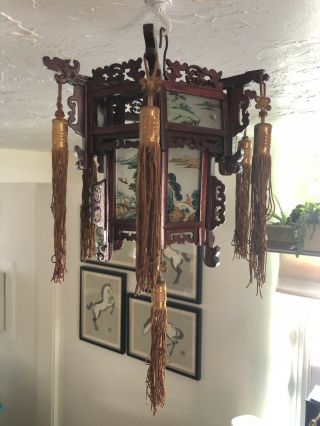 Vintage Chinese Asian Hanging Wood Dragon Lantern W/tassels Parts