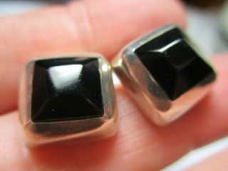 Sterling Silver 925 Estate Vintage Taxco Geometric Black Onyx Stud Earrings