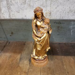 Anri Vintage Madonna Mary Child Jesus Carved Wood Statue Figure Gold Italy 11”