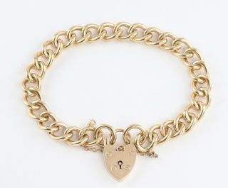 Vintage Solid 9ct Gold Curb Link Chain Charm Bracelet,  27.  8g