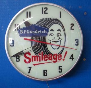 Vintage Pam Lighted Advertising B F Goodrich " Smileage " Tires Clock