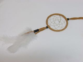 Native American Dream Catcher Leather Wrapped Made With Feathers And Beads