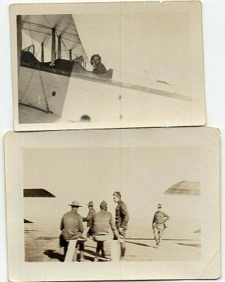 63510 (2) Orig Vintage Wwi Photos Us Army Pilots W/ Jenny Biplane Recon 2 - Seater