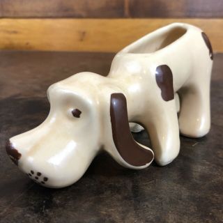 Vintage Usa Shawnee Pottery Hound Dog Sniffing Planter Tan And Brown Spots