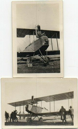 63511 (2) Orig Vintage Wwi Photos Us Army Pilots W/ Jenny Biplane Recon 2 - Seater