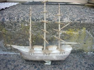 Vintage Antique Old Folk Art Hand Made Wooden Wood Ship Pirate Ship Model