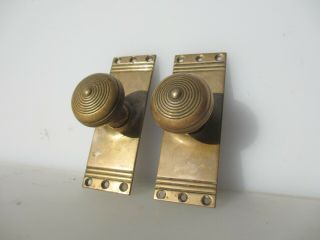 Victorian Brass Door Knobs Handles Backing Plate Antique Vintage Reeded Gibbons