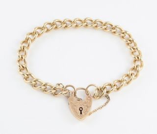 Vintage Solid 9ct Gold Curb Link Chain Charm Bracelet,  24.  7g