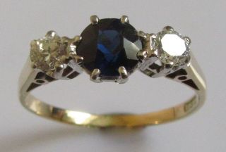 Vintage 18ct Yellow Gold Round Sapphire Multi Diamond 3 Stone Ring Size M