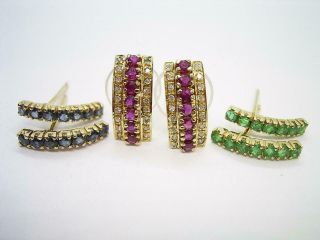 Vintage Art Deco 9ct Gold Diamond Earrings Interchangeable Centre Ruby Saph Em