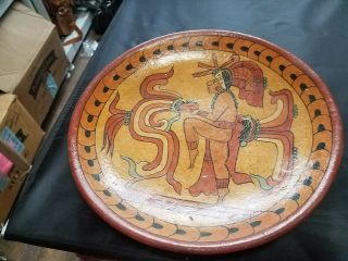 Clay Plate With South American Image 10 Inch Diameter With Hook For Hanging