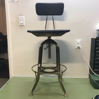 Restoration Hardware Toledo Drafting Chair Retro Stool Vintage Gold Dark Brown