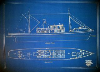 Vintage Tuna Boat 1918 Blueprint Plan 24 " X 33 " (080)