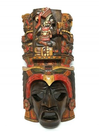 Vintage Mexican Mayan Hand Carved Wooden 19 " Totem Mask