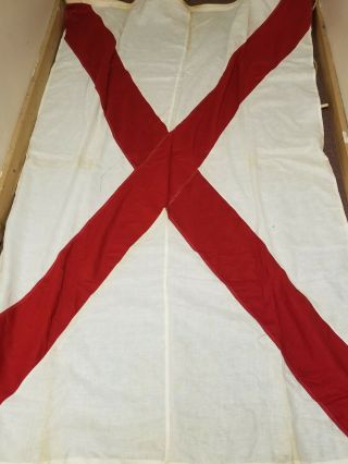 Vintage Nautical Ship Marine Signal Code Flag Banner White With Red Cross 7