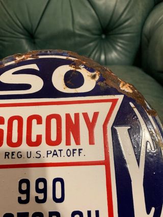 PORCELAIN SOCONY DOUBLE SIDED SIGN 990 MOTOR OIL FORD CARS 3
