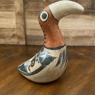 Vintage Mexican Folk Art Pottery Burnished Tonala Toucan Bird
