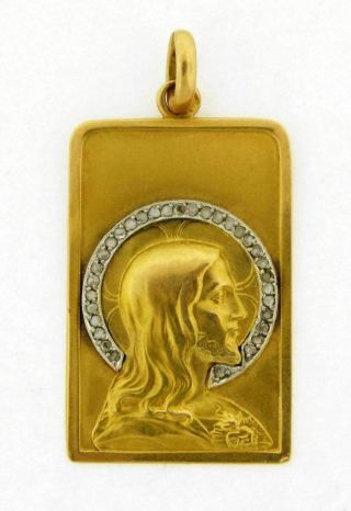 Spectacular French Art Nouveau 18k Gold Diamonds Platinum Jesus Christ Pendant❤️