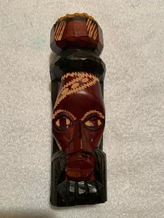 Vintage Hand Carved Wood Sculpture African Tribal Art Head Statue Figures Woman