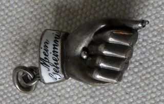 Antique German Silver Heart In Hand Mechanical Charm D R G M Circa 1900