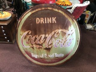 Vintage 1950 ' s Coca Cola 36” Round Button Sign From Delivery Truck Coke 2