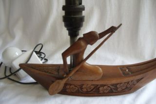 Vintage Carved Wooden Boat Table Lamp. 2