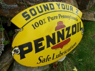 Pennzoil Porcelain Sign Vintage Usa Gasoline Advertising 20 Inches Old Gas Oil