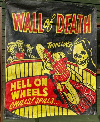 Circus Banner Side Show Wall Of Death Motorbike Art Vintage Carnival Poster Fair