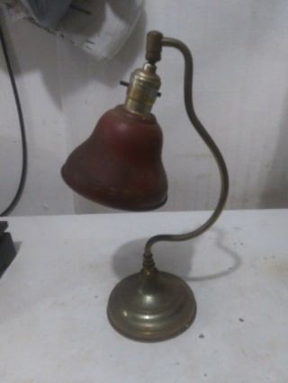 Vintage Metal Brass Gooseneck Curved Stem Desk Table Lamp Red Metal Shade Parts
