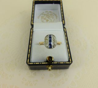 Antique Edwardian 18ct Gold & Platinum Sapphire & Diamond Ring Size L 1/2
